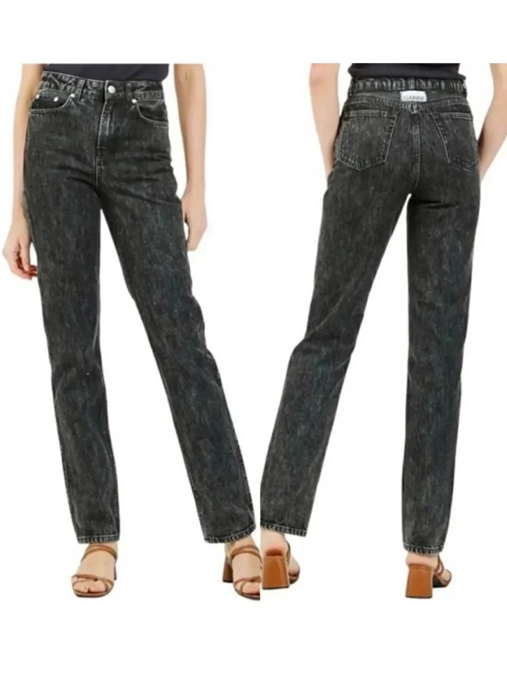 GANNI Washed Denim High Waisted Jeans in Phantom Black - Size 26